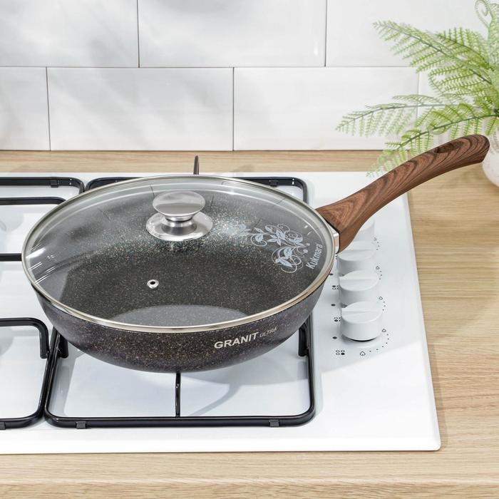 Сковорода KUKMARA Granit ultra blue, d=26 см, пластиковая ручка, стеклянная крышка, антипригарное покрытие Сковорода KUKMARA Granit ultra blue, d=26 см, пластиковая ручка, стеклянная крышка, антипригарное покрытие
