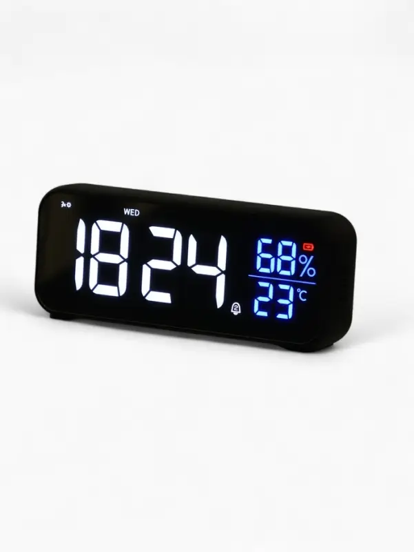 Часы - будильник электронные, настольные, календарь, термометр, гигрометр, 16.8&times;6.6 см, чёрные