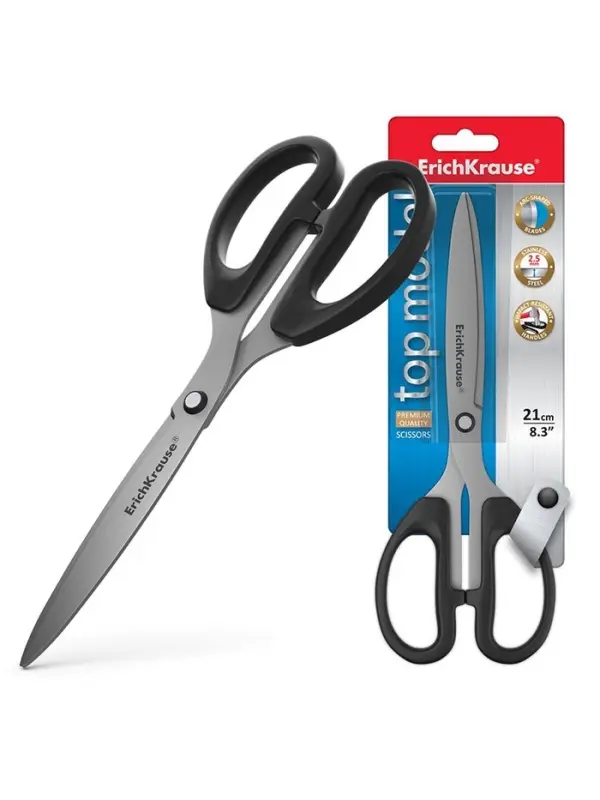 Ножницы ErichKrause Top Model, 21 см, блистер, увеличенная толщина лезвий, чёрные