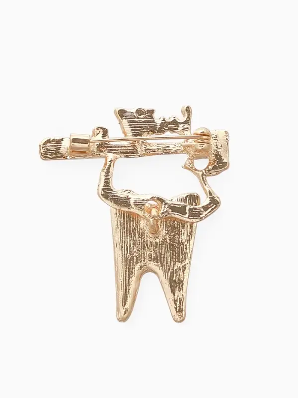 Брошь &laquo;Зуб&raquo;, со щёткой, красно-белая в золоте