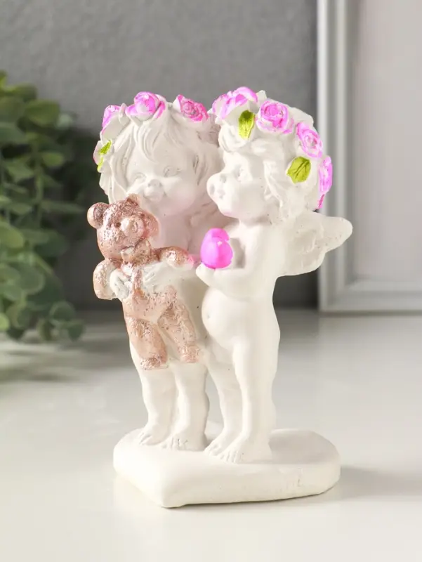 Фигурка гипс &laquo;Ангелочки с медведем&raquo;, 13&times;7&times;9 см, белый с росписью