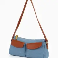 Сумка женская багет TEXTURA на молнии, 27&times;8&times;13 см, джинсовая, голубая