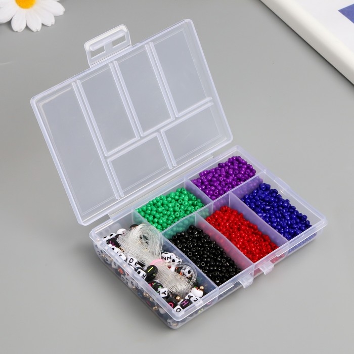 Бисер стекло 8/0 в шкатулке  Бисер стекло 8/0 в шкатулке "Тёмный" бусины + нить 0,8 мм 5 м 12х8,4х2,2 см