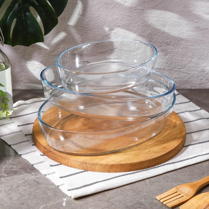 Набор форм для запекания и выпечки из жаропрочного стекла Доляна «Фуэго», 1,5/2,1/3 л, 3 шт Набор форм для запекания и выпечки из жаропрочного стекла Доляна «Фуэго», 1,5/2,1/3 л, 3 шт