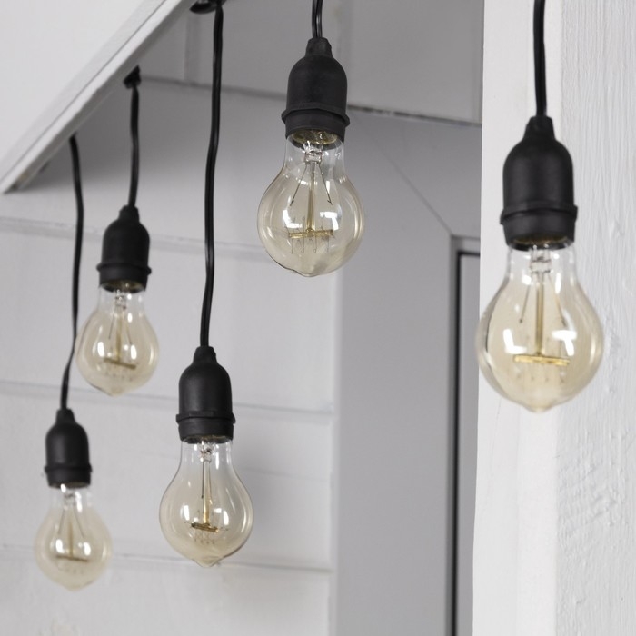 Гирлянда «Ретро белт-лайт» со свесами 10 и 20 см, 10 м, IP54, УМС, 2W, тёмная нить, шаг 50 см, Е27 (без ламп), 220 В