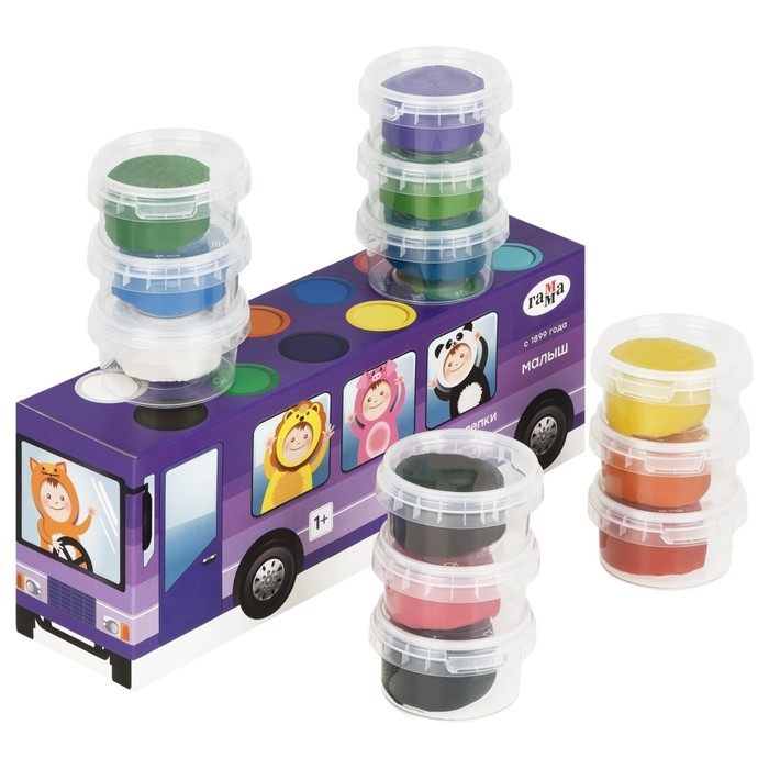 Тесто для лепки, 12 цветов, 720г, Гамма  Тесто для лепки, 12 цветов, 720г, Гамма "Малыш. Автобус", картонная упаковка (366993)