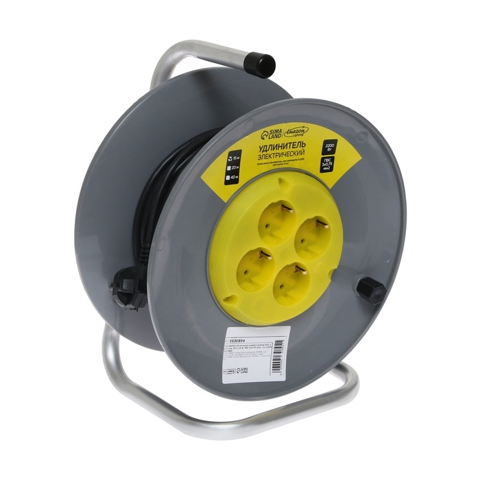 Удлинитель на катушке Luazon Lighting ECO, 4 розетки, 15 м, 10 А, ПВС 3х0.75 мм2, с з/к,IP20 Удлинитель на катушке Luazon Lighting ECO, 4 розетки, 15 м, 10 А, ПВС 3х0.75 мм2, с з/к,IP20