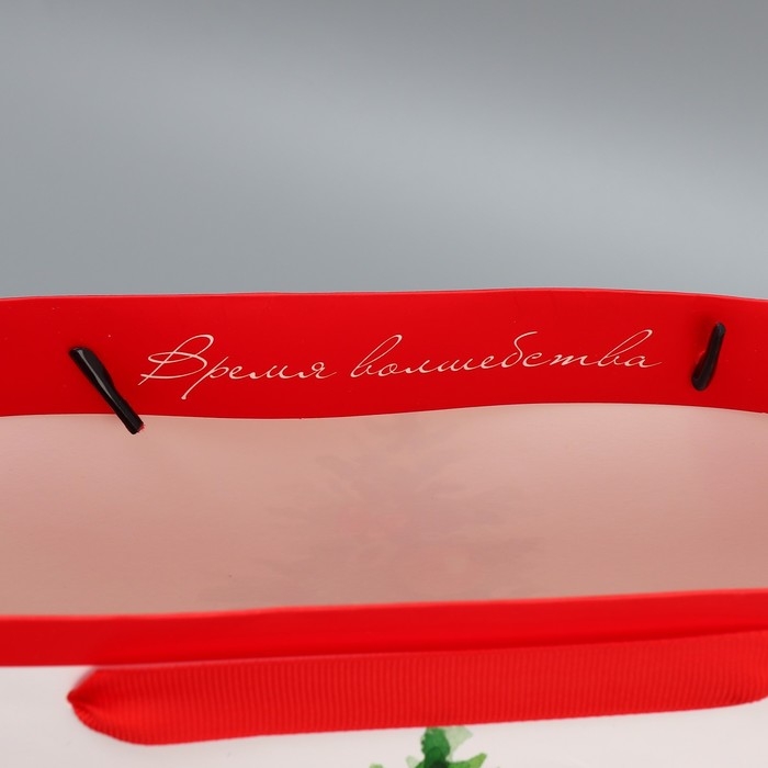 Пакет подарочный новогодний ламинированный квадратный Happiness, 30 х 30 х 12 см, Новый год