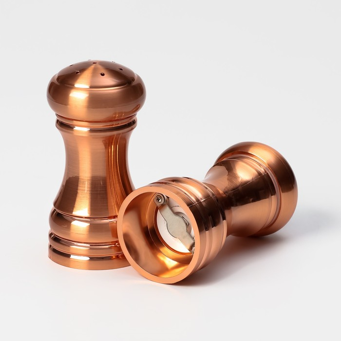 Набор мельниц для соли и перца Доляна, 10&times;5&times;10 см, 2 шт, цвет бронзовый