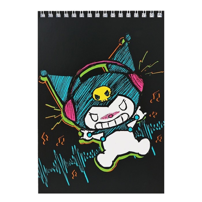 Блокнот А5, 60 листов в клетку на гребне Kuromi, обложка целлюлозный картон, блок офсет Блокнот А5, 60 листов в клетку на гребне Kuromi, обложка целлюлозный картон, блок офсет