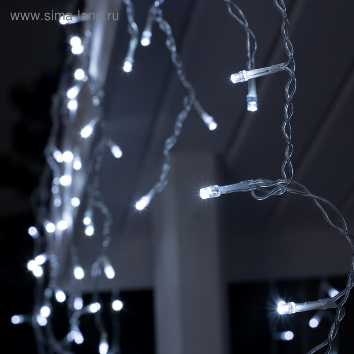 Гирлянда «Бахрома» 3 × 0.6 м, IP44, УМС, прозрачная нить, 160 LED, свечение белое, мерцание белым, 220 В