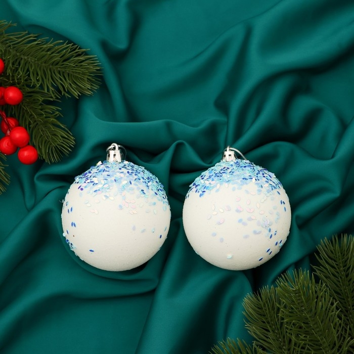 Набор шаров пластик d-8 см, 2 шт Набор шаров пластик d-8 см, 2 шт "Зимнее сияние" бело-голубой