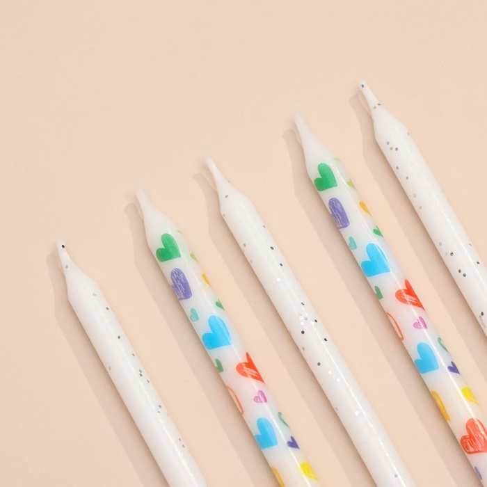 Свечи для торта Свечи для торта "Сердца", 12 шт, белые