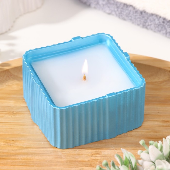 Свеча  Свеча "Квадрат"в подсвечнике с узкими гранями из гипса, 7,5х3,5см, голубой