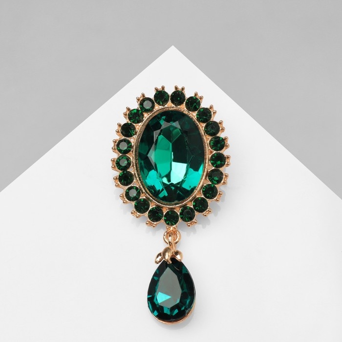 Брошь «Овал» с каплей, цвет зелёный в золоте Брошь «Овал» с каплей, цвет зелёный в золоте
