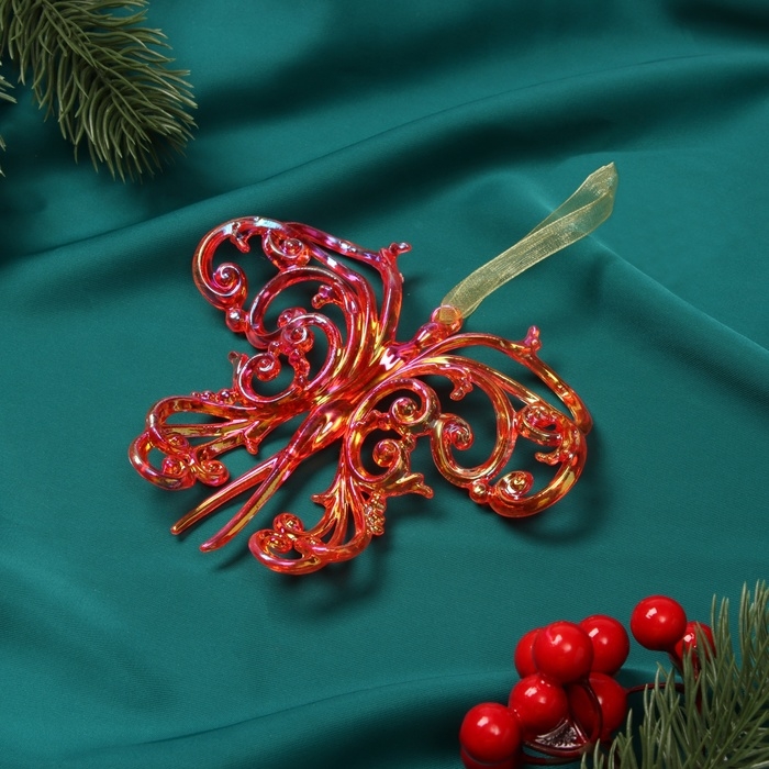 Украшение ёлочное Украшение ёлочное "Кружевная бабочка" 10х12 см, красный перелив