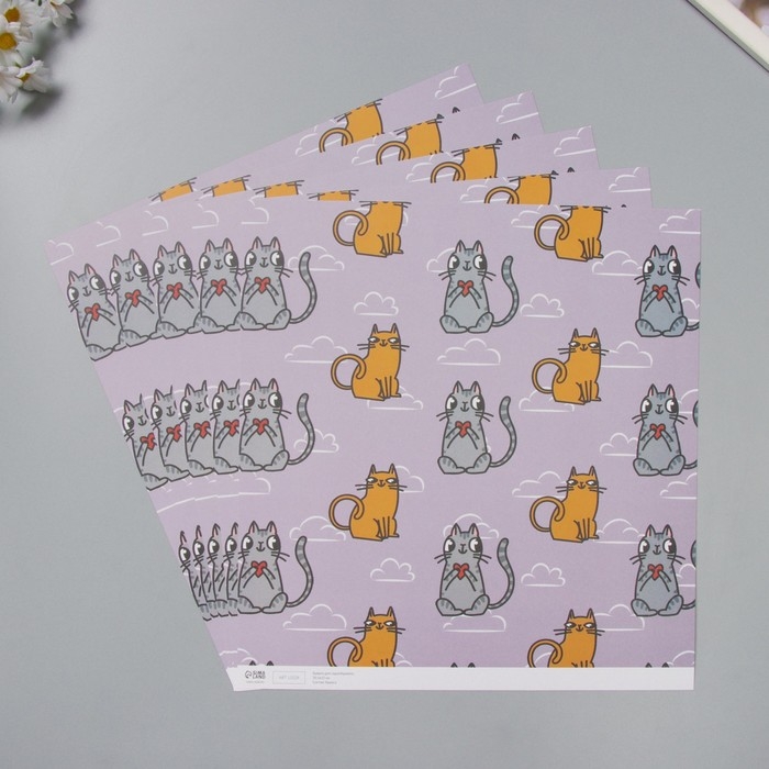 Бумага для скрапбукинга Бумага для скрапбукинга "Котики" плотность 180 гр набор 5 шт 30,5х32 см