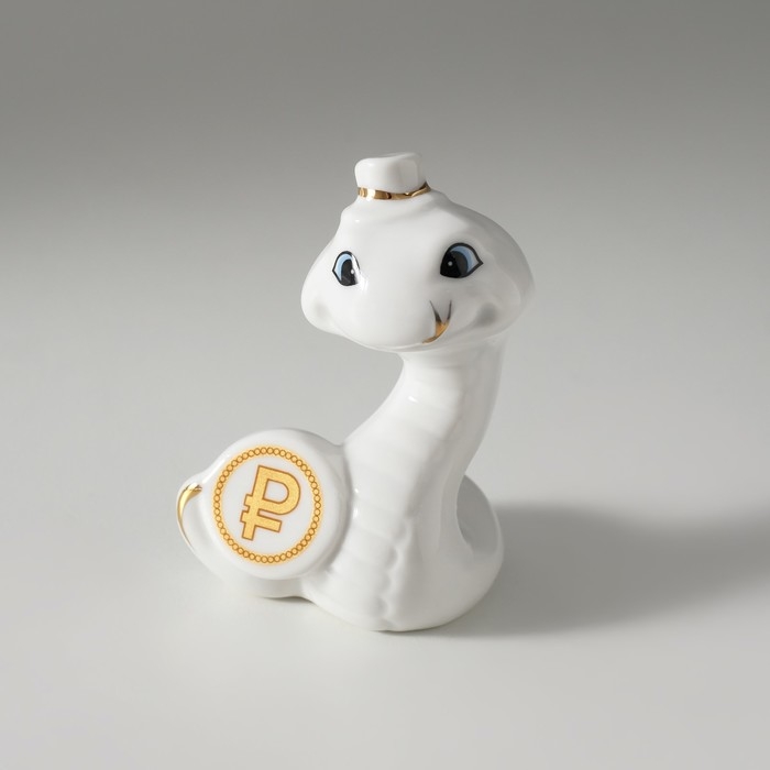 Сувенир керамика Сувенир керамика "Белая змейка в шляпе, с монетой" с золотом 4х6х8,5 см