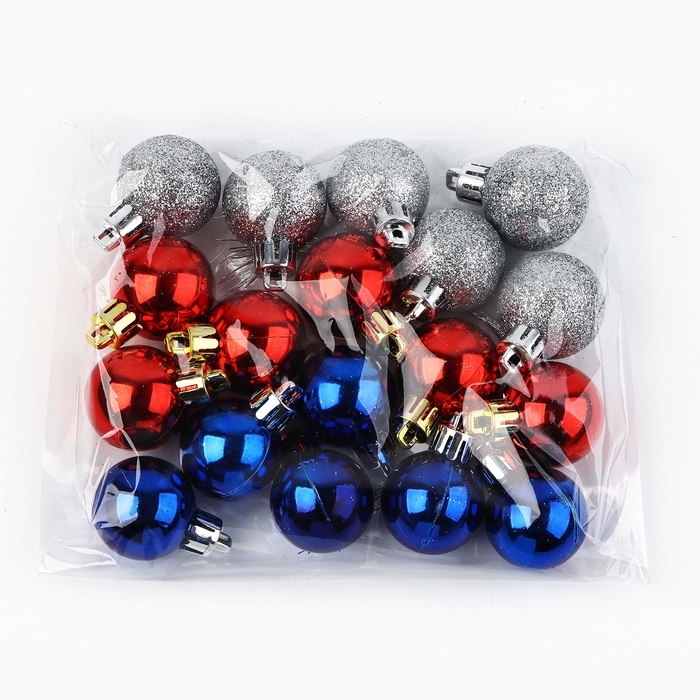 Новогодние шары ёлочные, на Новый год, d=3 см, 18 шт., цвет синий, серебристый, красный Новогодние шары ёлочные, на Новый год, d=3 см, 18 шт., цвет синий, серебристый, красный