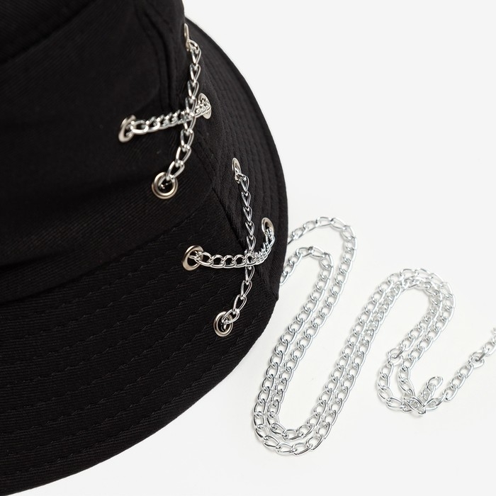 Панама женская MINAKU с цепочкой, цвет черный, р-р 56--58 Панама женская MINAKU с цепочкой, цвет черный, р-р 56--58