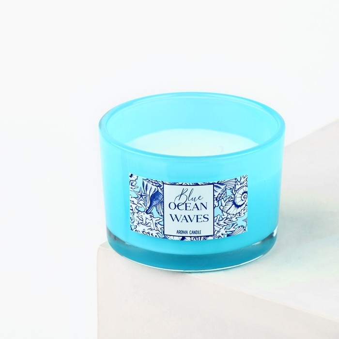 Свеча ароматическая в стекле «Blue ocean waves»: морской бриз, 5 х 7,1 см.