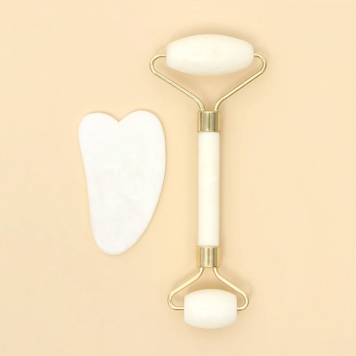 Массажер для лица, гуаша набор «Вдохновляй», 14 х 20 см, кальцит Массажер для лица, гуаша набор «Вдохновляй», 14 х 20 см, кальцит