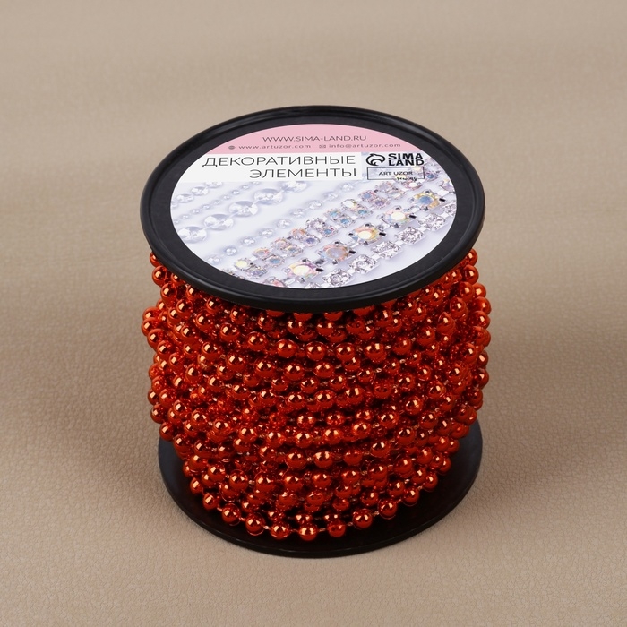 Бусы на нитях, круглые, 4 мм, 9 ± 1 м, цвет красный Бусы на нитях, круглые, 4 мм, 9 ± 1 м, цвет красный