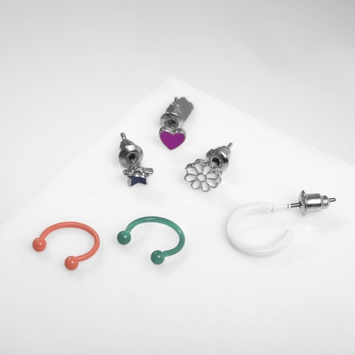 Серьги «Каффы» фантазия, набор 5 шт., цветные с серебром