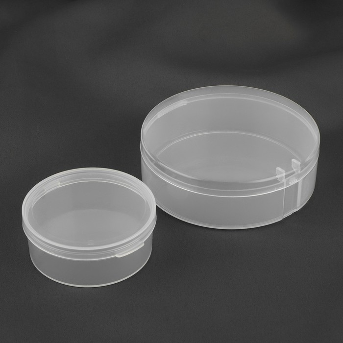 Набор контейнеров для рукоделия, 2 шт, d = 9 × 3 / 6,5 × 2,5 см, цвет прозрачный Набор контейнеров для рукоделия, 2 шт, d = 9 × 3 / 6,5 × 2,5 см, цвет прозрачный