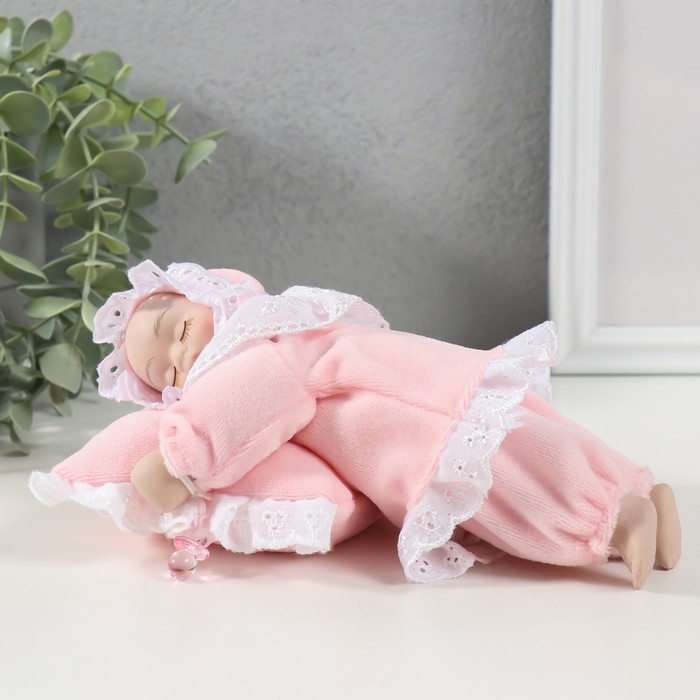 Кукла музыкальная механическая Кукла музыкальная механическая "Малыш спящий на подушке" розовый, двигается 13,5х19,5х8 см 104624
