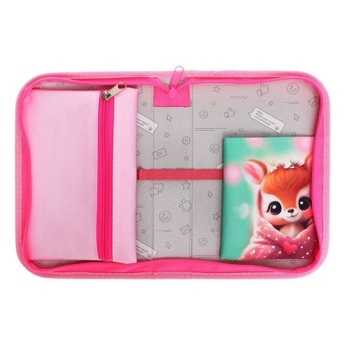 Пенал 1 секция 140 х 210 х 40 мм, откидной карман и косметичка, тканевый, Calligrata TOP Content  Пенал 1 секция 140 х 210 х 40 мм, откидной карман и косметичка, тканевый, Calligrata TOP Content "Олененок"