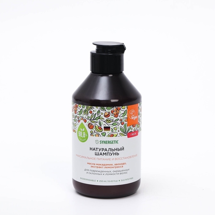 Шампунь бессульфатный SYNERGETIC максимальное питание и восстановление, 250 мл Шампунь бессульфатный SYNERGETIC максимальное питание и восстановление, 250 мл