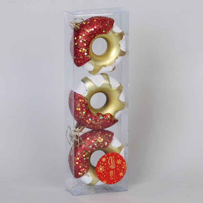 Украшение ёлочное Украшение ёлочное "Пончик праздничный" (набор 3 шт) 7х8 см, микс