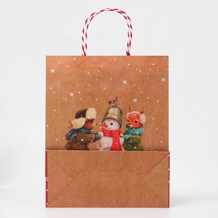 Новый год. Пакет бумажный подарочный новогодний крафт Новый год. Пакет бумажный подарочный новогодний крафт "Снеговик" 26 х 32 х 12 см.