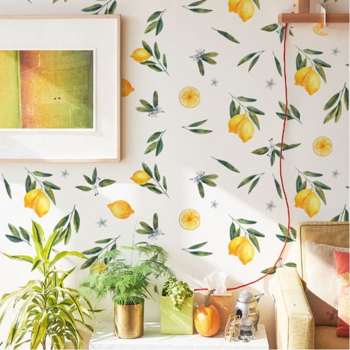 Наклейка пластик интерьерная цветная Наклейка пластик интерьерная цветная "Лимоны" набор 2 листа 25х35 см