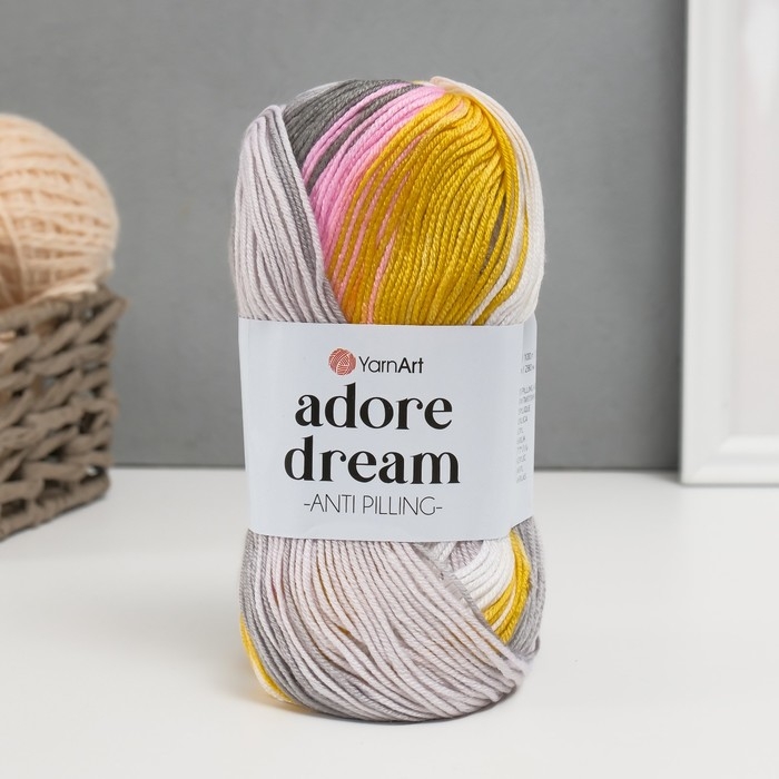 Пряжа Пряжа "Adore Dream" 100% акрил антипиллинг 280м/100г (1064 сер-роз-жёлтый)