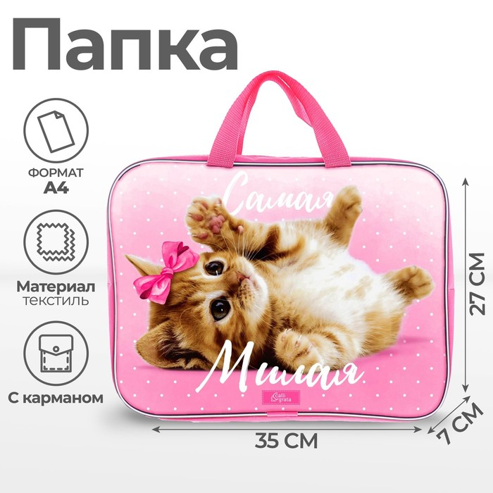 Папка с ручками текстильная А4, 350 х 270 х 70 мм, Calligrata Папка с ручками текстильная А4, 350 х 270 х 70 мм, Calligrata "Самая милая"