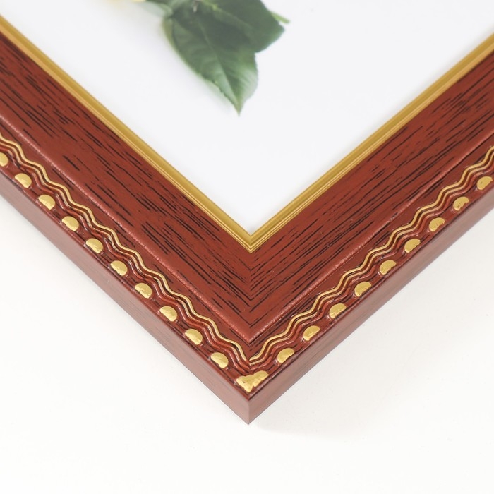 Фоторамка пластик 15х20 см "Золотые волны и точки" темное дерево 18,5х23,5 см