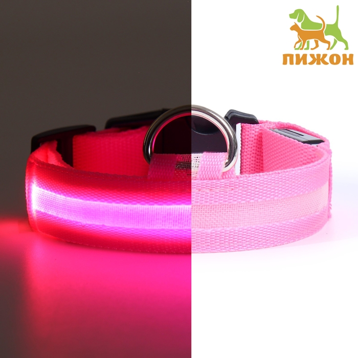Ошейник с подсветкой размер S, ОШ 35-43 х 2,5 см, 3 режима свечения розовый Ошейник с подсветкой размер S, ОШ 35-43 х 2,5 см, 3 режима свечения розовый