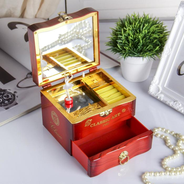 Шкатулка пластик музыкальная механическая Шкатулка пластик музыкальная механическая "Комод" коричневый 11х13,3х11,5 см