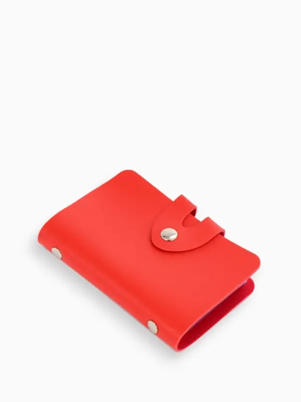 Визитница на кнопке, 24 карты, однотонная, красная