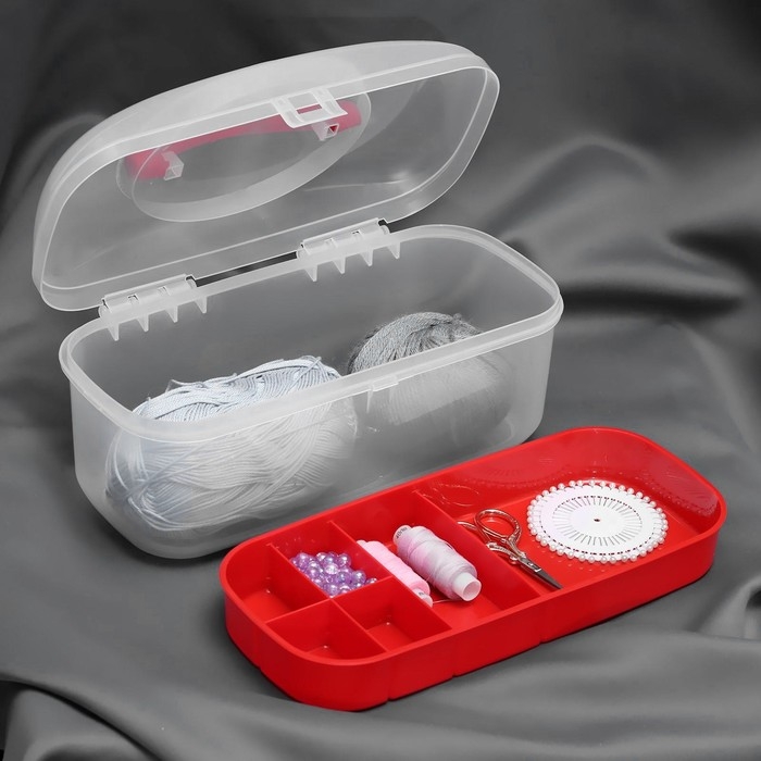 Контейнер для хранения мелочей, 7 отделений, 27,8 × 12 × 13 см, цвет прозрачный/красный Контейнер для хранения мелочей, 7 отделений, 27,8 × 12 × 13 см, цвет прозрачный/красный