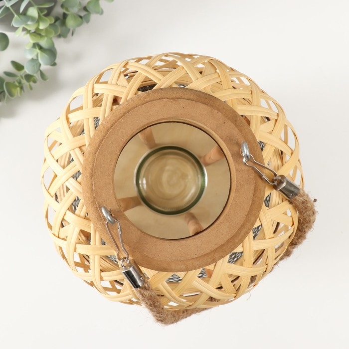 Подсвечник бамбук, металл Подсвечник бамбук, металл "Фонарик. Сеточка" 31х21,5х21,5 см