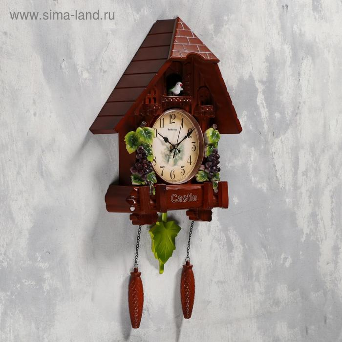 Часы настенные интерьерные большие с кукушкой  Часы настенные интерьерные большие с кукушкой "Лоза", бесшумные, 63х10х36 см, коричневые