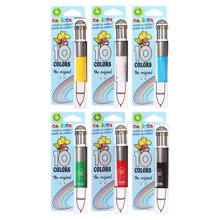 Ручка шариковая автоматическая, 10 цветов, Ручка шариковая автоматическая, 10 цветов, "Carioca", узел 1.0 мм, стандартная палитра, микс