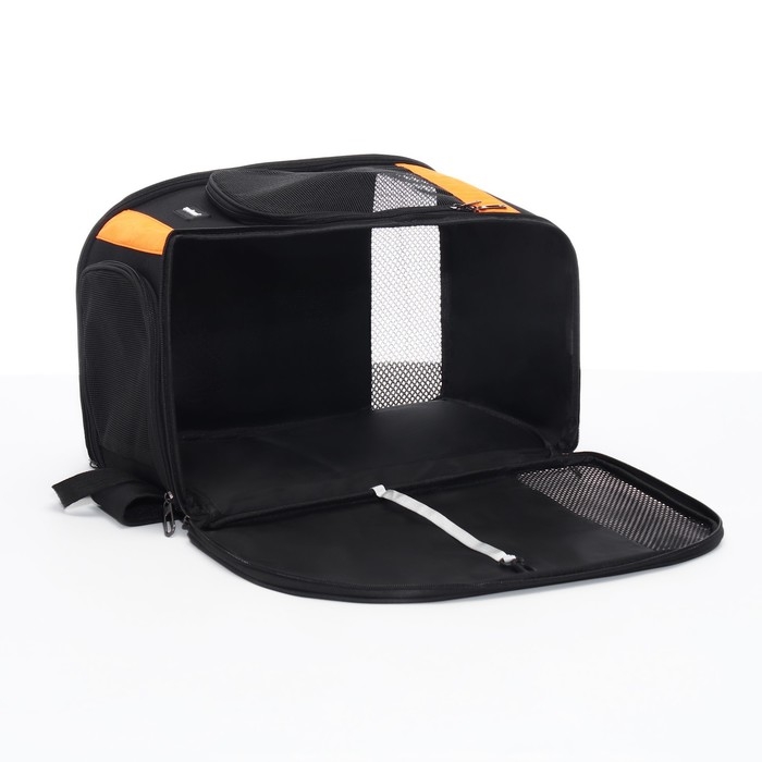 Рюкзак для переноски кошек и собак, БРЕЗЕНТ, 30*27*40 см, чёрно-оранжевый Рюкзак для переноски кошек и собак, БРЕЗЕНТ, 30*27*40 см, чёрно-оранжевый