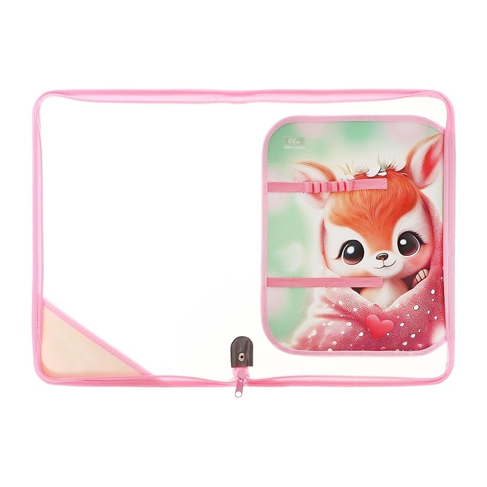 Папка для труда А4, молния вокруг, откидная планка, пластиковая, ПТР-1, с наполнением 10 предметов, для девочки, Calligrata "Олененок"