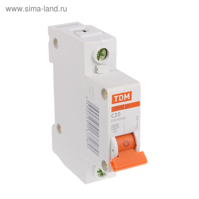 Выключатель автоматический TDM ВА47-63, 1п, 20 А, 4.5 кА Выключатель автоматический TDM ВА47-63, 1п, 20 А, 4.5 кА