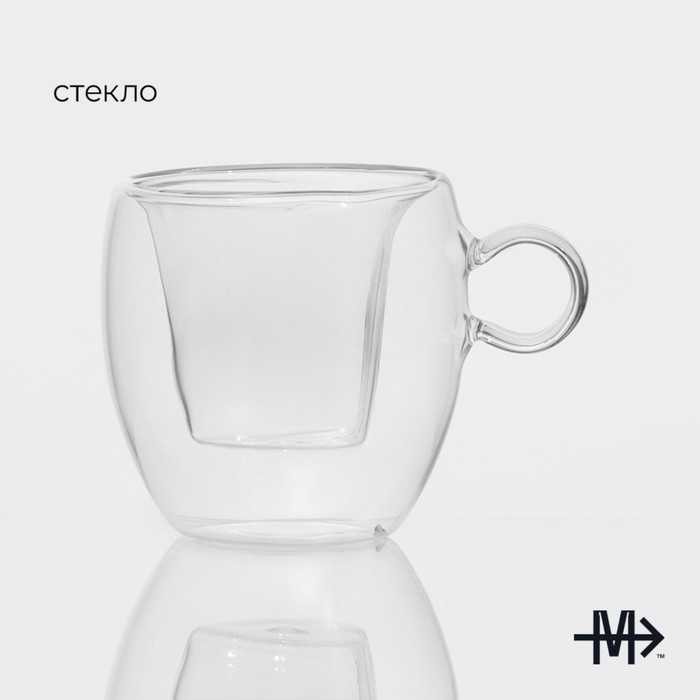 Кружка стеклянная с двойными стенками Magistro «Сердце», 120 мл, 12×9,5×9,5 см