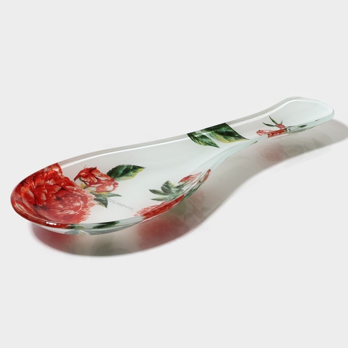 Подставка стеклянная под ложку Доляна «Пионы», 23,5×8,3 см Подставка стеклянная под ложку Доляна «Пионы», 23,5×8,3 см